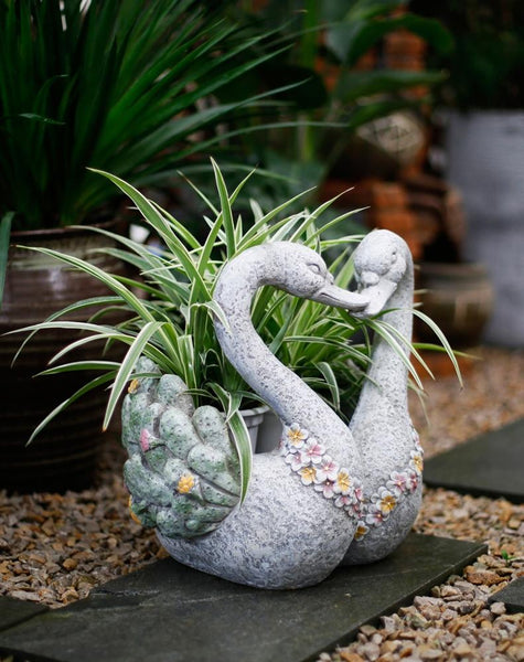 Extra Large Animal Statue for Garden Ornament, Swan Lovers Flower Pot, Swan Lovers Statues, Villa Courtyard Decor, Outdoor Decoration Ideas, Garden Ideas-HomePaintingDecor