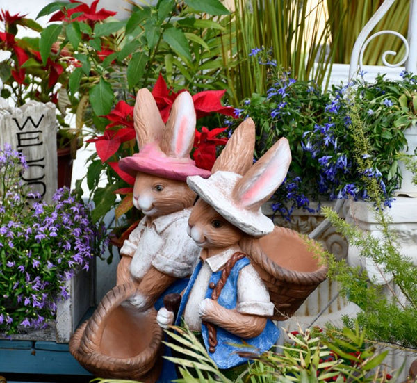 Garden Courtyard Ornaments, Large Rabbit Statue for Garden, Villa Outdoor Decor Gardening Ideas, Bunny Flowerpot, Modern Garden Sculptures-HomePaintingDecor