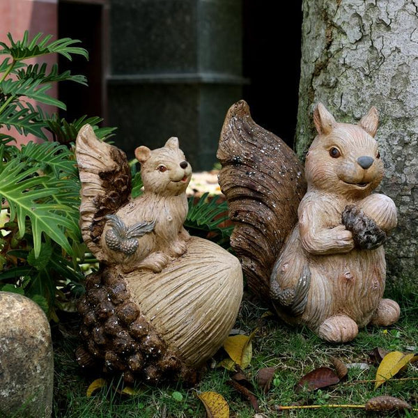 Large Squirrel with Pine Cones Statue for Garden, Animal Statue for Garden Ornament, Villa Outdoor Decor Gardening Ideas-HomePaintingDecor