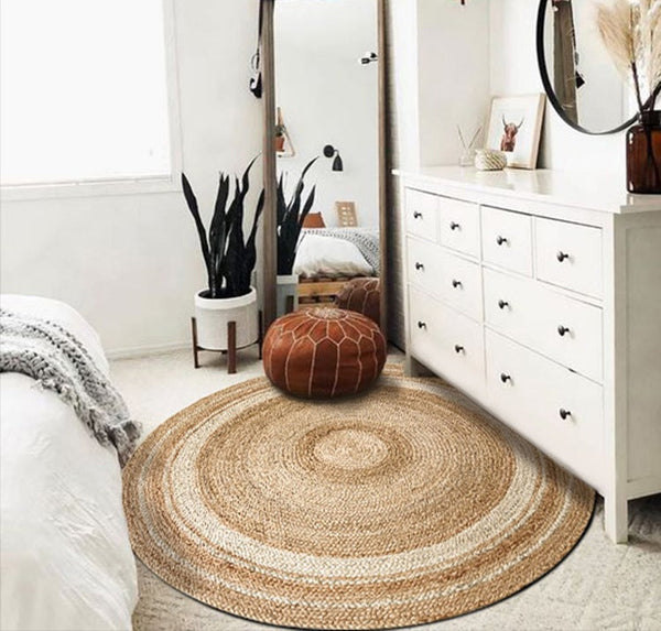 Bedroom Handmade Jute Round Rugs, Rustic Jute Rugs for Farmhouse, Round Modern Rugs in Dining Room, Large Rugs in Living Room, Round Rugs under Coffee Table-HomePaintingDecor
