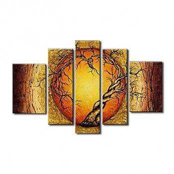 Extra Large Wall Art Set, Abstract Art Painting, 5 Piece Canvas Art, Moon and Tree of Life Painting-HomePaintingDecor