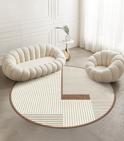 Round Wool Rugs for Living Room, Contemporary Modern Rug for Dining Room Table, Geometric Floor Carpets for Bedroom, Coffee Table Round Area Rugs-HomePaintingDecor