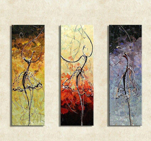 Abstract Painting, Ballet Dancer Painting, Bedroom Wall Art, Canvas Painting, Acrylic Art, 3 Piece Wall Art-HomePaintingDecor