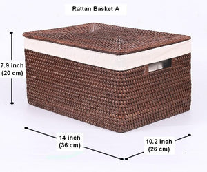 Storage Baskets for Bathroom, Rectangular Storage Baskets, Storage Basket with Lid, Storage Baskets for Clothes, Large Brown Rattan Storage Baskets-HomePaintingDecor