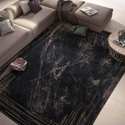 Office Black Modern Area Rugs, Black Floor Carpets for Study Room, Contemporary Area Rugs，Large Black Area Rugs for Living Room-HomePaintingDecor