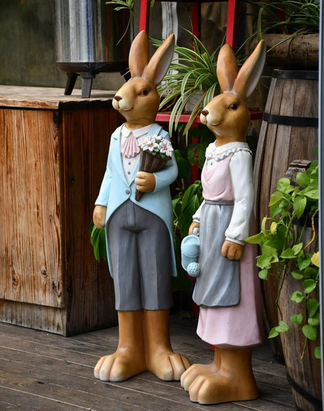 Rabbit Statues, Animal Statue for Garden Ornaments, Extra Large Rabbit Couple Statue, Villa Courtyard Decor, Outdoor Garden Design Ideas, Garden Decoration Ideas-HomePaintingDecor