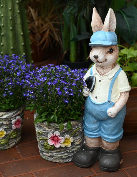 Garden Courtyard Ornament, Villa Outdoor Decor Gardening Ideas, Large Rabbit Lovers Statue for Garden, Bunny Flowerpot, Modern Garden Sculptures-HomePaintingDecor