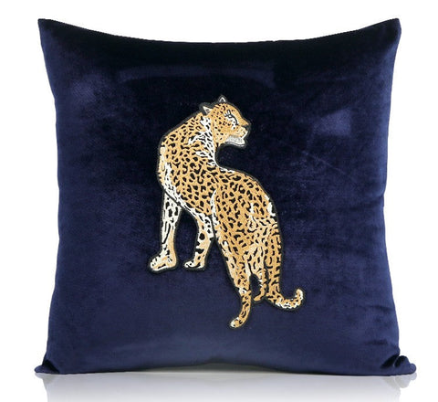 Modern Sofa Pillows, Contemporary Throw Pillows, Cheetah Decorative Throw Pillows, Blue Decorative Pillows for Living Room-HomePaintingDecor