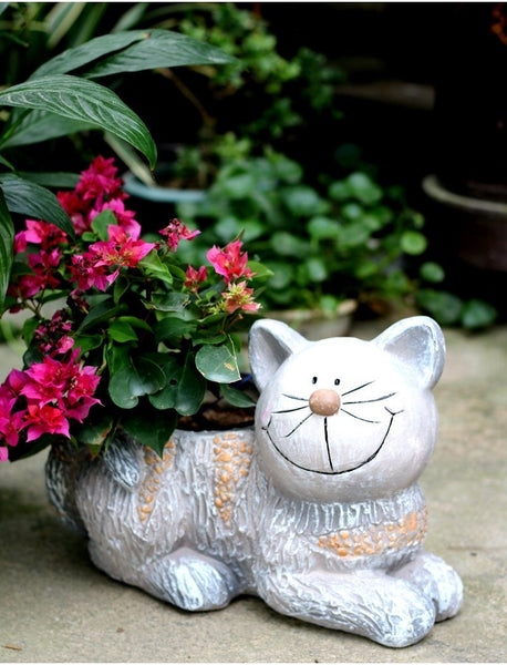 Large Cat Statue, Sitting Cat Flower Pot Statue, Pet Statue for Garden Courtyard Ornaments, Villa Outdoor Decor Gardening Ideas-HomePaintingDecor