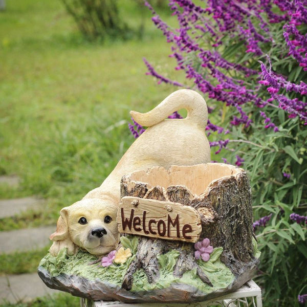 Large Dog Flowerpot, Unique Resin Statue for Garden, Villa Outdoor Decor Gardening Ideas, Creative Modern Statue for Garden Ornaments-HomePaintingDecor