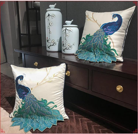 Beautiful Decorative Throw Pillows, Embroider Peacock Cotton and linen Pillow Cover, Decorative Sofa Pillows, Decorative Pillows for Couch-HomePaintingDecor