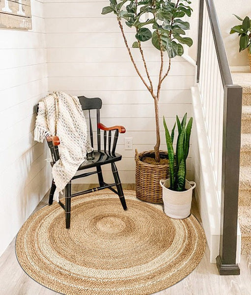 Bedroom Handmade Jute Round Rugs, Rustic Jute Rugs for Farmhouse, Round Modern Rugs in Dining Room, Large Rugs in Living Room, Round Rugs under Coffee Table-HomePaintingDecor