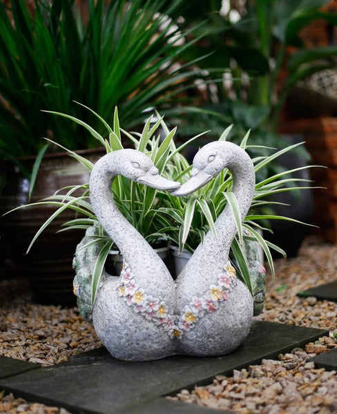 Extra Large Animal Statue for Garden Ornament, Swan Lovers Flower Pot, Swan Lovers Statues, Villa Courtyard Decor, Outdoor Decoration Ideas, Garden Ideas-HomePaintingDecor