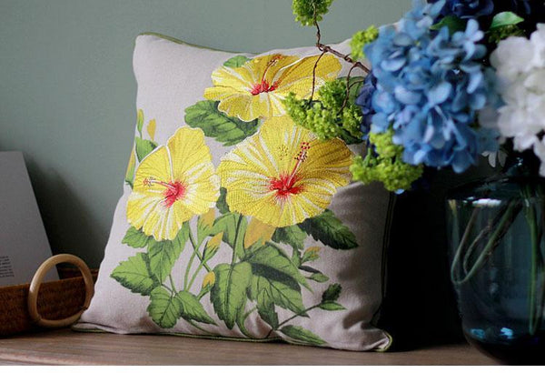 Beautiful Embroider Morning Glory Flower Cotton and linen Pillow Cover, Decorative Throw Pillow, Sofa Pillows-HomePaintingDecor