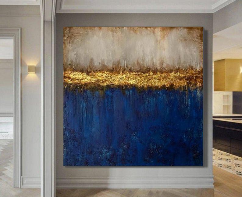 Modern Paintings, Blue Acrylic Painting, Bedroom Wall Painting, Hand Painted Canvas Art, Modern Paintings for Office, Large Wall Art Ideas for Study Room-HomePaintingDecor
