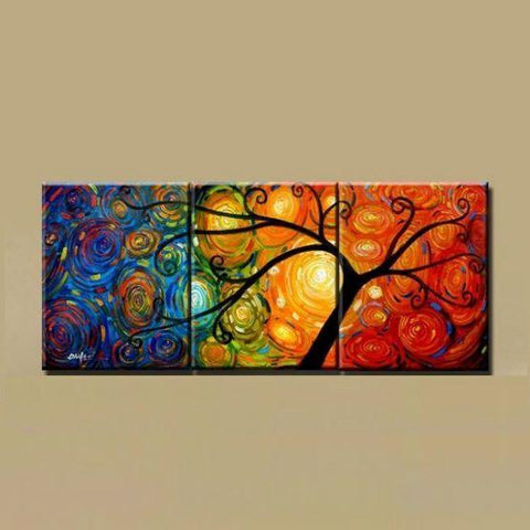 Canvas Painting, Abstract Art Painting, 3 Piece Canvas Art, Tree of Life Painting, Large Group Painting-HomePaintingDecor