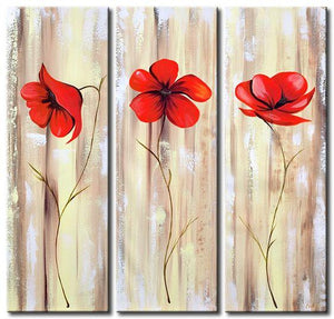 Red Flower Painting, Acrylic Flower Paintings, Acrylic Wall Art Painting, Modern Contemporary Paintings-HomePaintingDecor