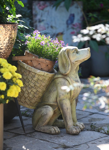 Large Dog Flowerpot, Resin Statue for Garden, Modern Dog Animal Statue for Garden Ornaments, Villa Outdoor Decor Gardening Ideas-HomePaintingDecor