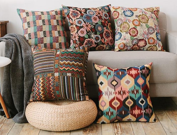 Large Decorative Throw Pillows, Bohemian Decorative Sofa Pillows, Geometric Pattern Chenille Throw Pillow for Living Room-HomePaintingDecor
