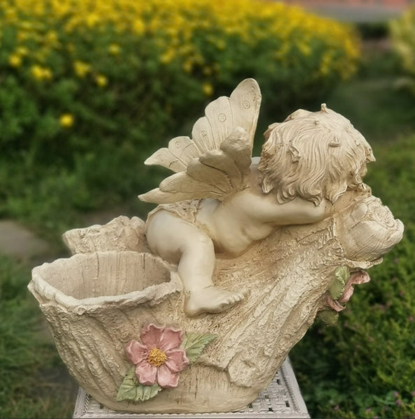 Large Angel Flowerpot, Resin Statue for Garden, Creative Modern Statue for Garden Ornaments, Villa Outdoor Decor Gardening Ideas-HomePaintingDecor