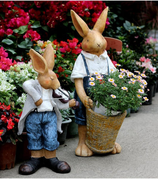 Garden Courtyard Ornament, Large Rabbit Statue for Garden, Bunny Flower Pot, Villa Outdoor Decor Gardening Ideas, House Warming Gift-HomePaintingDecor