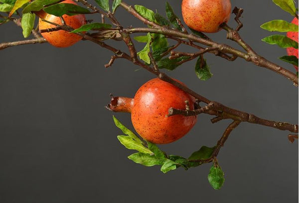 Rustic Artificial Large Pomegranate Fruit, Stem 36" Tall, Flower Arrangement-HomePaintingDecor