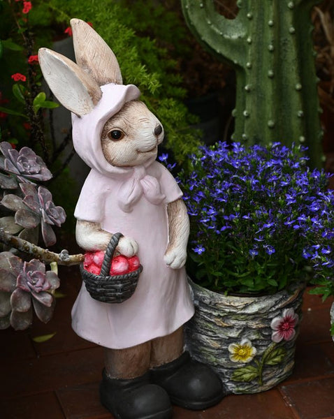 Garden Courtyard Ornament, Villa Outdoor Decor Gardening Ideas, Large Rabbit Lovers Statue for Garden, Bunny Flowerpot, Modern Garden Sculptures-HomePaintingDecor