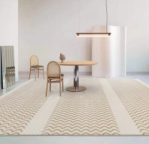 Light Tan Contemporary Wool Rugs, Modern Living Room Rug Ideas, Large Modern Rug Ideas for Bedroom, Mid Century Wool Rugs for Dining Room-HomePaintingDecor