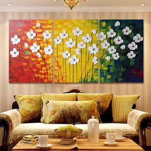 Flower Paintings, Acrylic Flower Painting, 3 Piece Wall Art, Palette Knife Painting, Texture Artwork-HomePaintingDecor