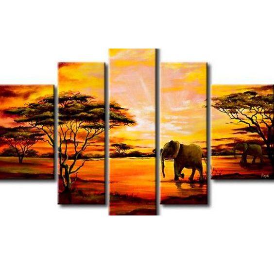 Extra Large Wall Art, African Elephant and Tree Painting, Bedroom Canvas Painting, Buy Art Online-HomePaintingDecor