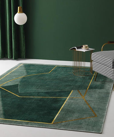 Modern Geometric Area Rug, Large Area Rugs for Dining Room, Blackish Green Rugs, Bedroom Floor Rugs, Large Contemporary Area Rug for Living Room-HomePaintingDecor