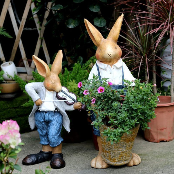 Large Rabbit Statue for Garden, Bunny Flower Pot, Garden Courtyard Ornament, Villa Outdoor Decor Gardening Ideas, House Warming Gift-HomePaintingDecor