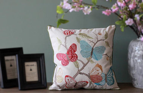 Beautiful Embroider Butterfly Cotton and linen Pillow Cover, Decorative Throw Pillows, Decorative Sofa Pillows, Decorative Pillows for Couch-HomePaintingDecor