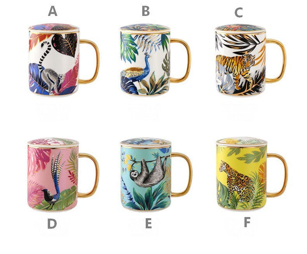 Peacock Porcelain Cups, Large Capacity Jungle Animal Porcelain Mugs, Unique Ceramic Mugs in Gift Box, Creative Ceramic Mugs for Office-HomePaintingDecor