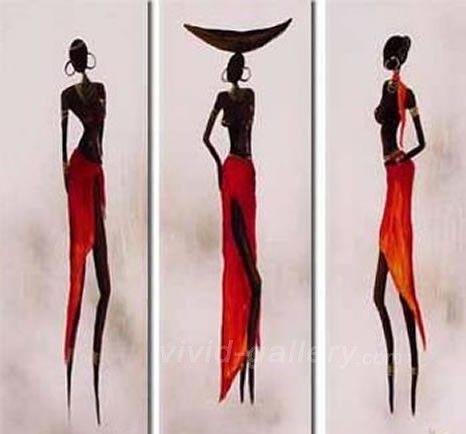 African Woman Painting, Canvas Painting, Abstract Art, Abstract Painting, Acrylic Art, 3 Piece Wall Art-HomePaintingDecor
