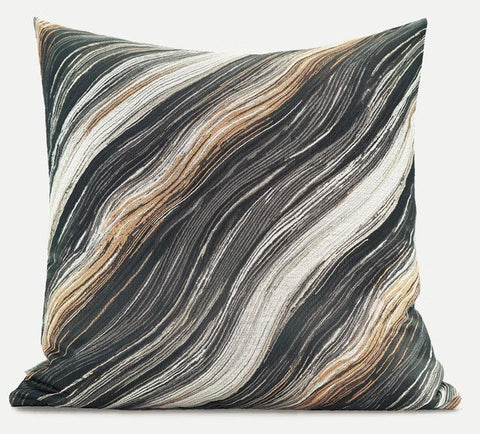 Simple Throw Pillow for Interior Design, Modern Black Gray Golden Lines Decorative Throw Pillows, Modern Sofa Pillows, Contemporary Square Modern Throw Pillows for Couch-HomePaintingDecor