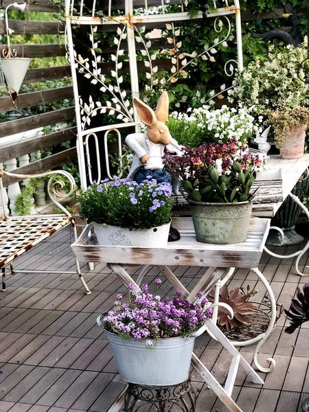 Large Rabbit Statue for Garden, Bunny Flower Pot, Garden Courtyard Ornament, Villa Outdoor Decor Gardening Ideas, House Warming Gift-HomePaintingDecor