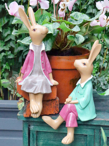 Sitting Rabbit Lovers Statue for Garden, Beautiful Garden Courtyard Ornaments, Villa Outdoor Decor Gardening Ideas, Unique Modern Garden Sculptures-HomePaintingDecor