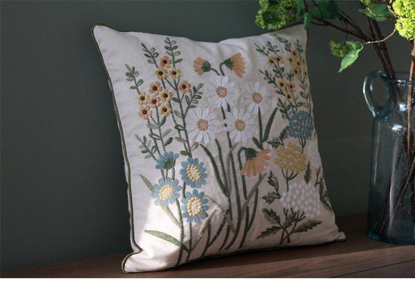 Flower Decorative Throw Pillows, Decorative Pillows for Sofa, Embroider Flower Cotton and linen Pillow Cover, Farmhouse Decorative Pillows-HomePaintingDecor