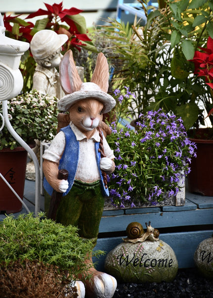 Garden Courtyard Ornaments, Large Rabbit Statue for Garden, Villa Outdoor Decor Gardening Ideas, Bunny Flowerpot, Modern Garden Sculptures-HomePaintingDecor