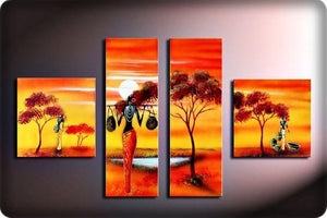 4 Piece Canvas Art, African Paintings, Landscape Canvas Paintings, Bedroom Canvas Art, Oil Painting for Sale, African Woman Painting-HomePaintingDecor