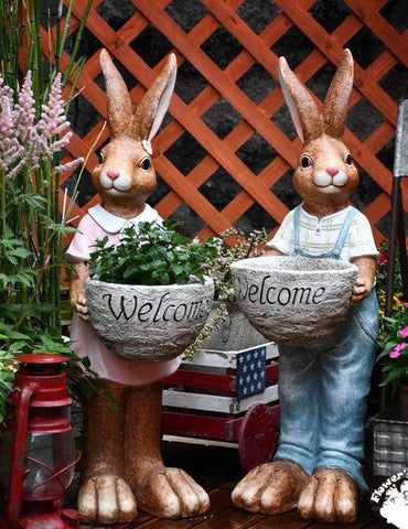 Large Rabbit Lovers Statue for Garden, Bunny Flowerpot, Garden Courtyard Ornament, Villa Outdoor Decor Gardening Ideas-HomePaintingDecor