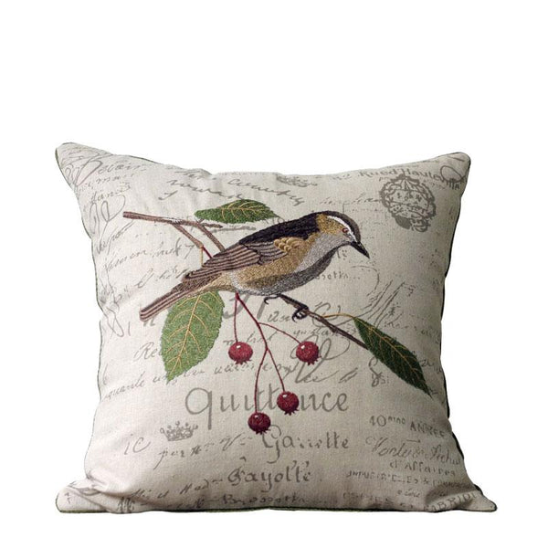 Decorative Throw Pillows for Couch, Bird Embroidery Pillows, Cotton and Linen Pillow Cover, Rustic Sofa Throw Pillows-HomePaintingDecor