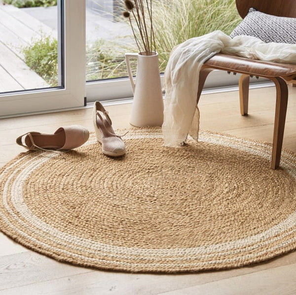 Bedroom Handmade Jute Round Rugs, Rustic Jute Rugs for Farmhouse, Round Modern Rugs in Dining Room, Large Rugs in Living Room, Round Rugs under Coffee Table-HomePaintingDecor