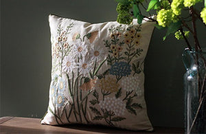 Flower Decorative Throw Pillows, Decorative Pillows for Sofa, Embroider Flower Cotton and linen Pillow Cover, Farmhouse Decorative Pillows-HomePaintingDecor