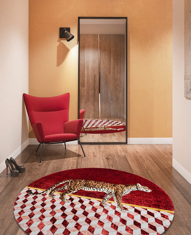 Contemporary Modern Rugs for Bedroom, Round Area Rugs for Dining Room, Coffee Table Leopard Modern Rugs, Red Modern Area Rugs-HomePaintingDecor