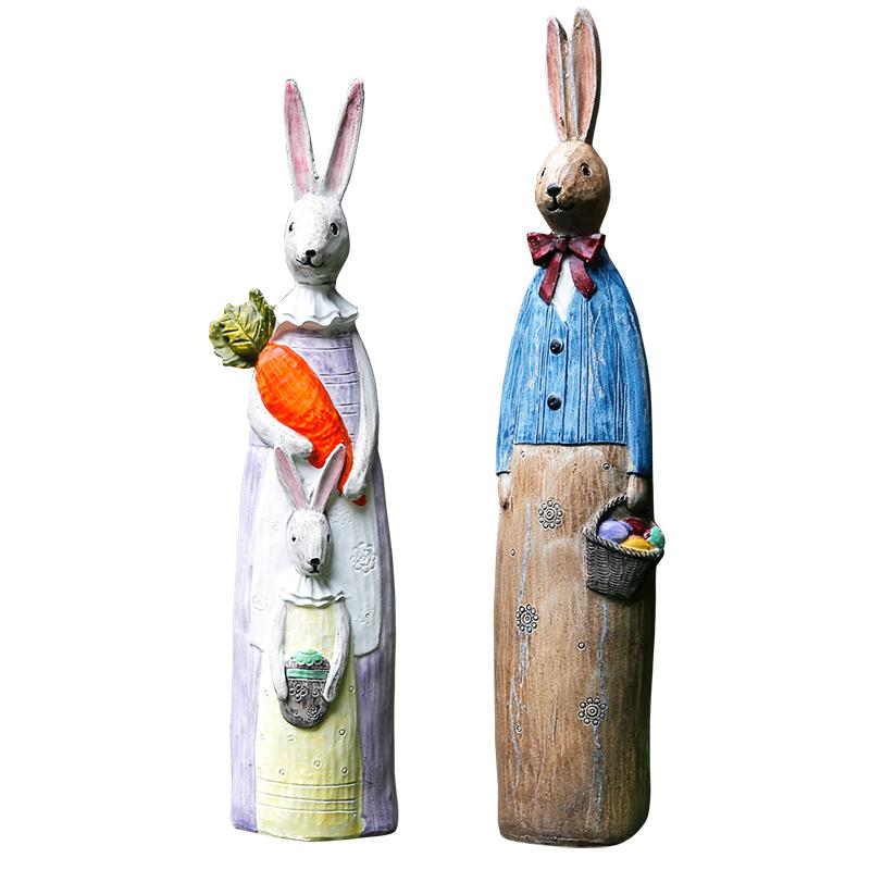 Rabbit Couple in the Garden, Rabbit Resin Statue for Garden Ornament, Lovely Rabbits Statues, Outdoor Decoration Ideas, Garden Ideas-HomePaintingDecor