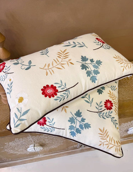Decorative Throw Pillows for Couch, Embroider Flower Cotton Pillow Covers, Spring Flower Decorative Throw Pillows, Farmhouse Sofa Decorative Pillows-HomePaintingDecor