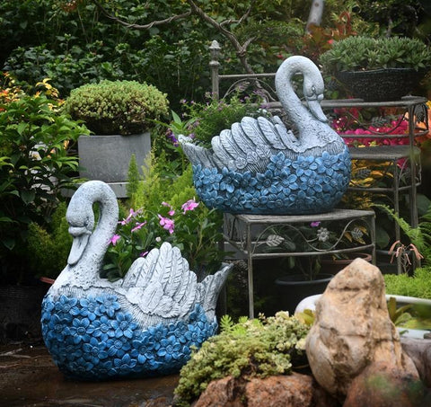Large Swan Statue for Garden, Swan Flower Pot, Animal Statue for Garden Courtyard Ornament, Villa Outdoor Decor Gardening Ideas-HomePaintingDecor
