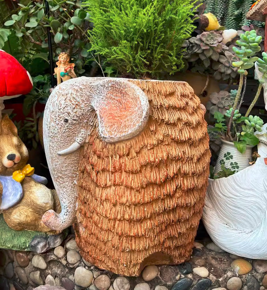 Large Elephant Flowerpot, Modern Animal Statue for Garden Ornaments, Animal Flower Pot, Resin Statue for Garden, Villa Outdoor Decor Gardening Ideas-HomePaintingDecor